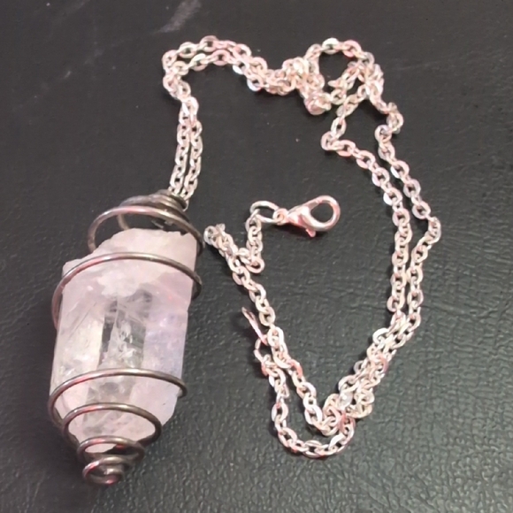 Silver Wire-Wrapped Crystal Pendant Necklace - Picture 5 of 6